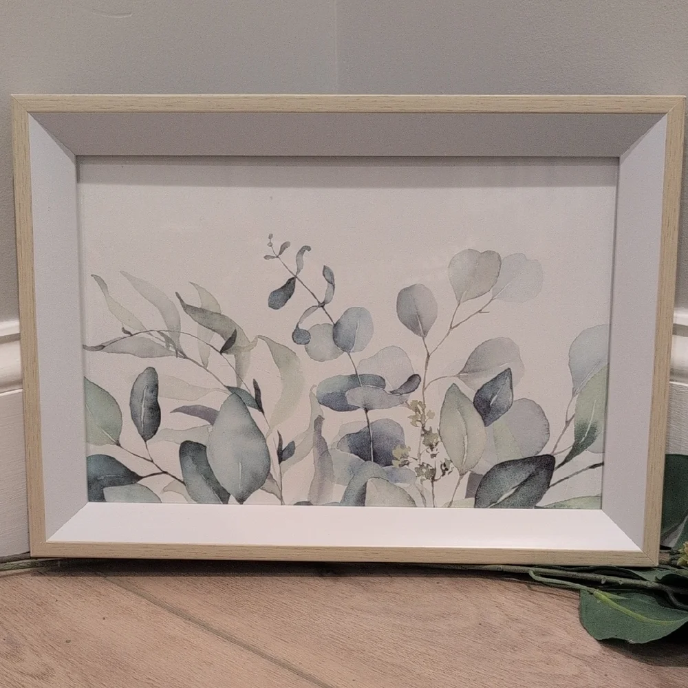 Framed Botanical Wall Art in Green and White - NBU